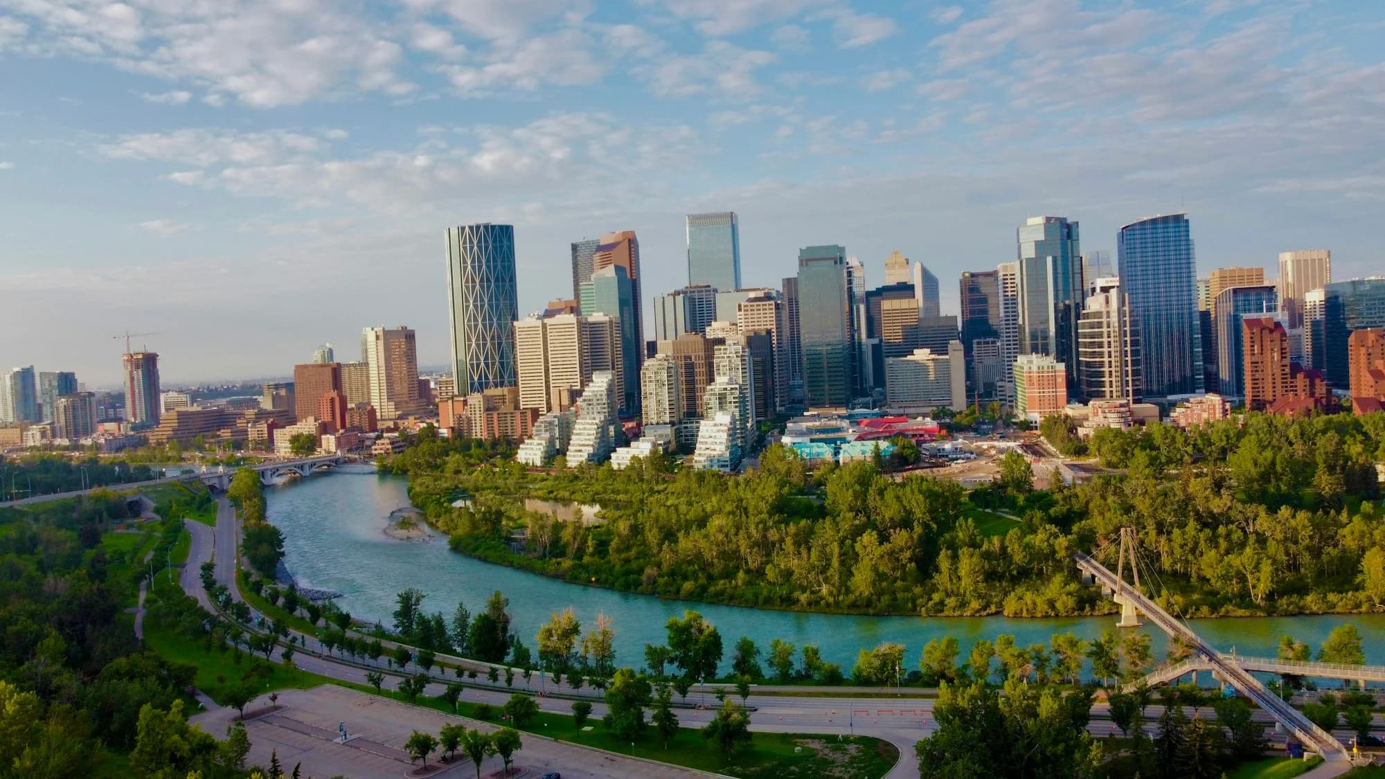 Calgary skyline and the Bow River in summer